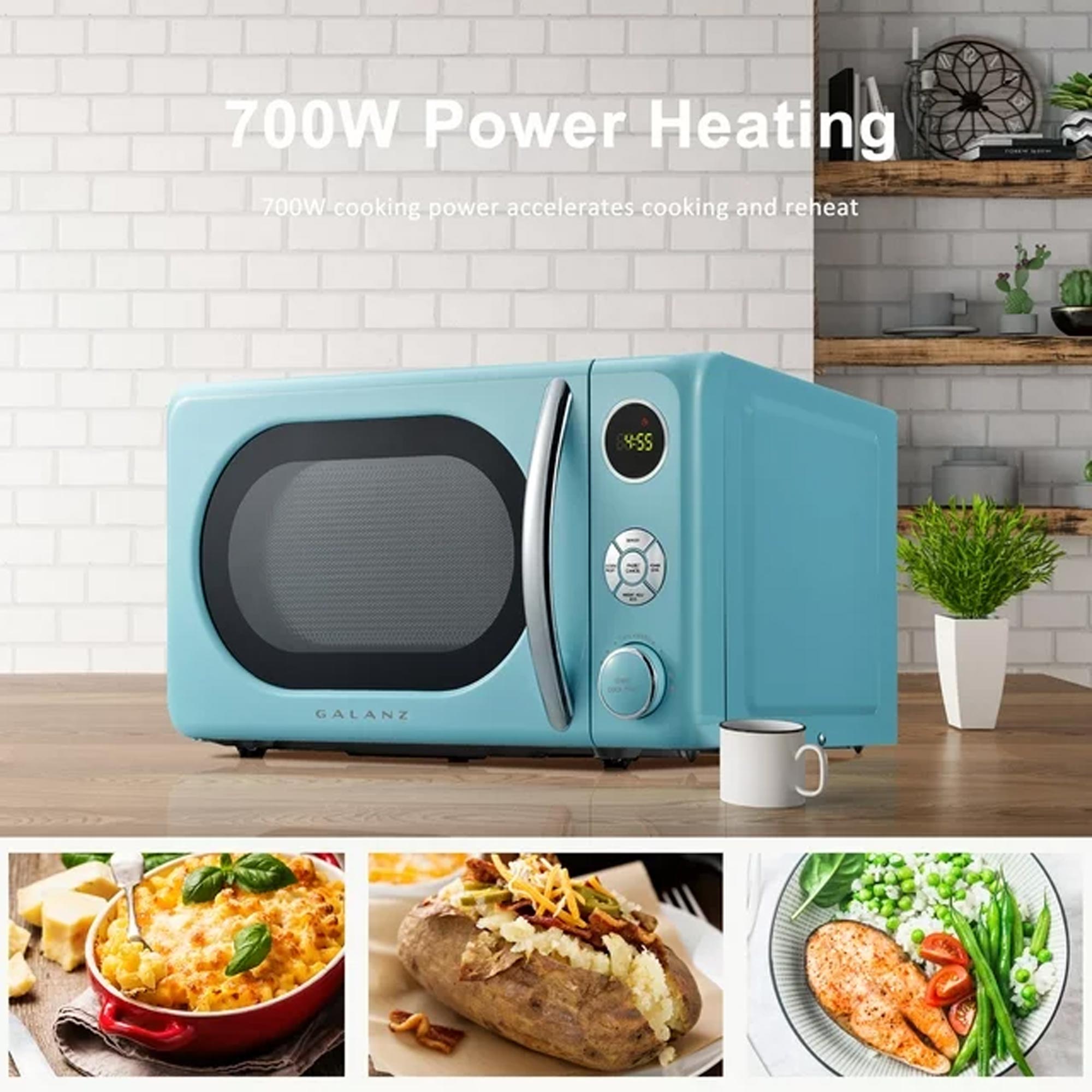 Galanz 0.7 Cu ft Retro Countertop Microwave Oven, 700 Watts, Blue, New – Image 3