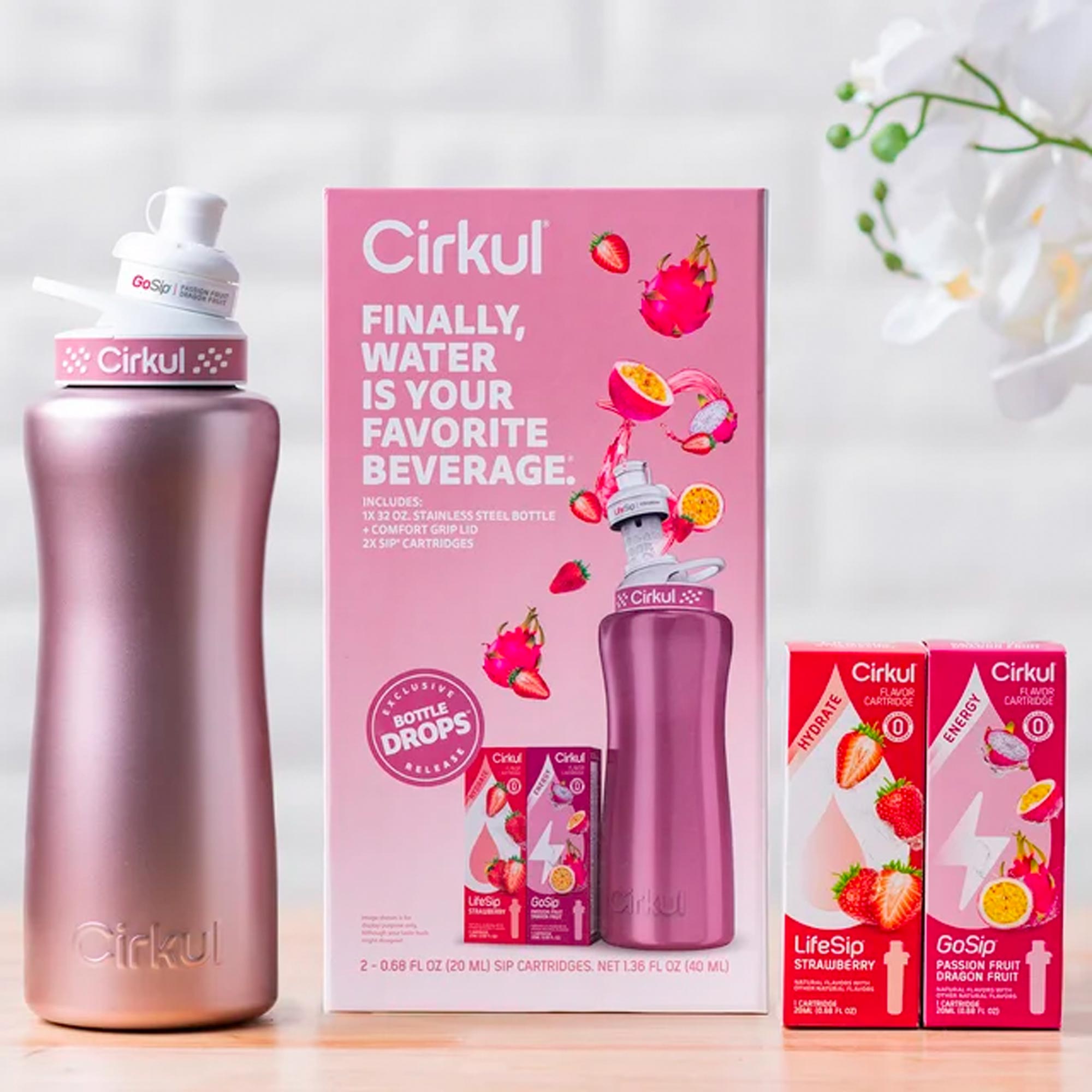 Cirkul 32oz Rose Gold Stainless Steel Water Bottle Starter Kit with Rose Gold Lid and 2 Flavor Cartridges – Image 3